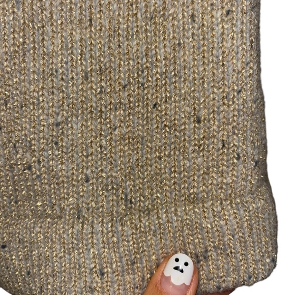 J. Crew Lamb Wool Gold Shimmer Gray Winter Sweater Women’s M Christmas Holiday - Picture 7 of 13